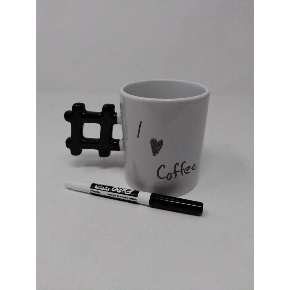 Cool Trendy Hashtag # Ceramic Mug or Cup With Dry Erase Marker Kikkerland Brand